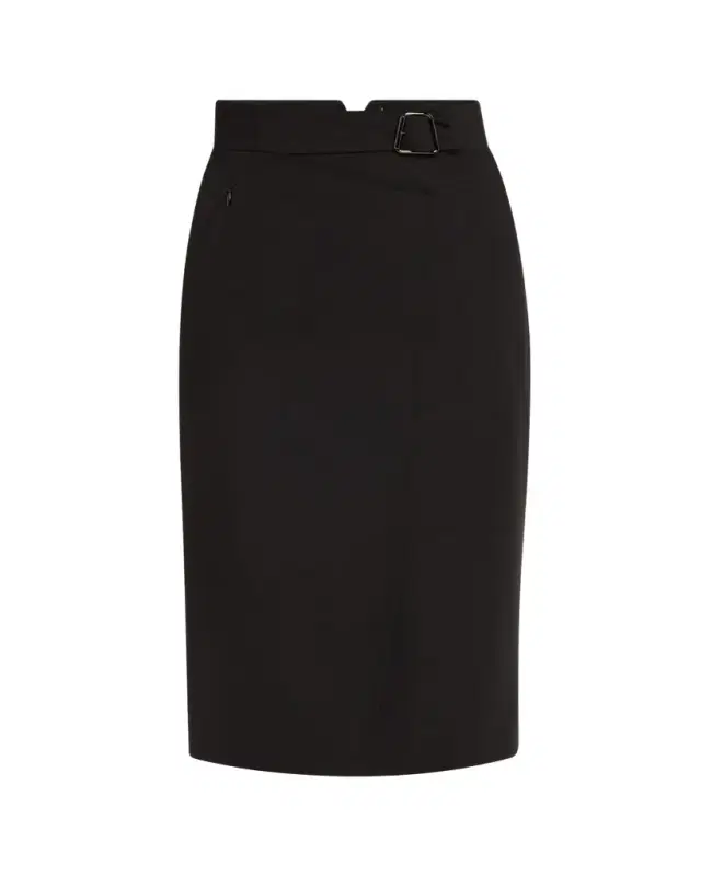 Trapezoid Buckle Wrapped Wool Pencil Skirt
