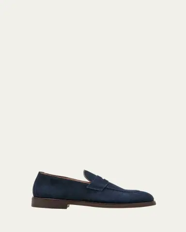 Brunello Cucinelli Men's Suede Penny Loafers | Thumbnail 11