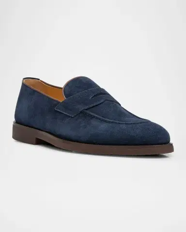 Brunello Cucinelli Men's Suede Penny Loafers | Thumbnail 14