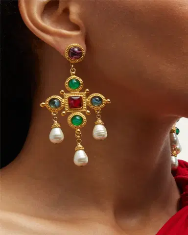 ben-amun 24k Gold Electroplated Pearly Drop Cross Earrings | Thumbnail 2 ben-amun 24k Gold Electroplated Pearly Drop Cross Earrings | Thumbnail 2