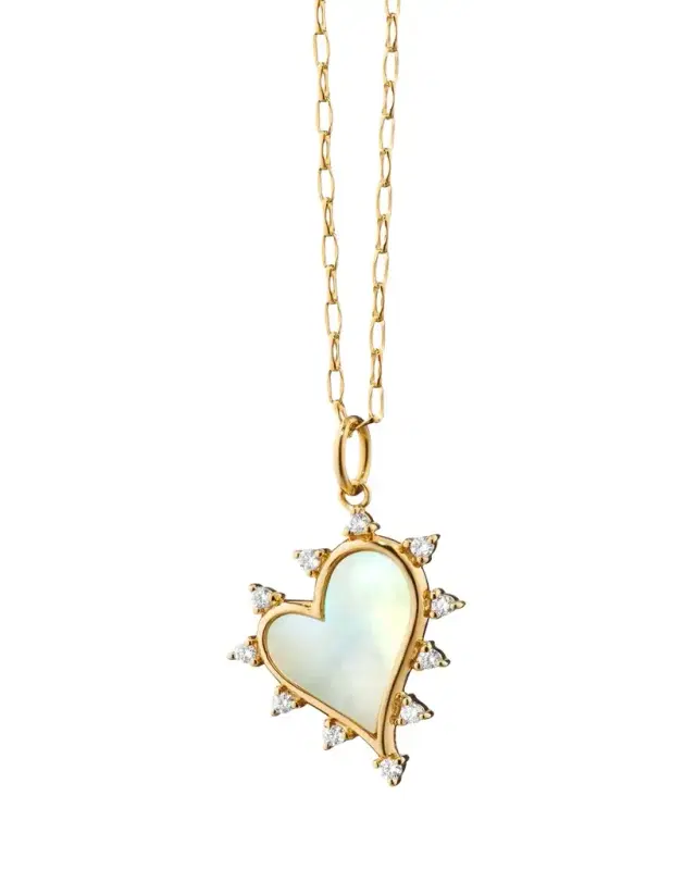 Mother of Pearl Heart Necklace with Diamonds