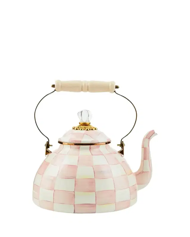 MacKenzie-Childs Rosy Check Enamel Tea Kettle, 3qt.