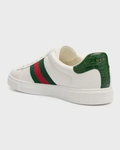 Gucci Men's Ace Leather Web Low-Top Sneakers | Thumbnail 2 Gucci Men's Ace Leather Web Low-Top Sneakers | Thumbnail 2