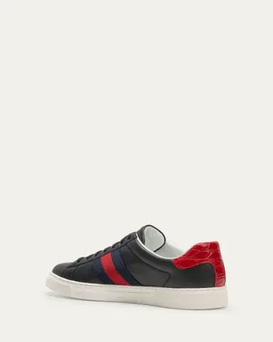 Gucci Men's Ace Leather Web Low-Top Sneakers | Thumbnail 11 Gucci Men's Ace Leather Web Low-Top Sneakers | Thumbnail 11