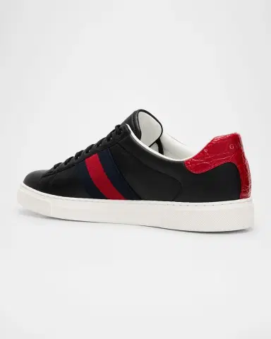 Gucci Men's Ace Leather Web Low-Top Sneakers | Thumbnail 13 Gucci Men's Ace Leather Web Low-Top Sneakers | Thumbnail 13