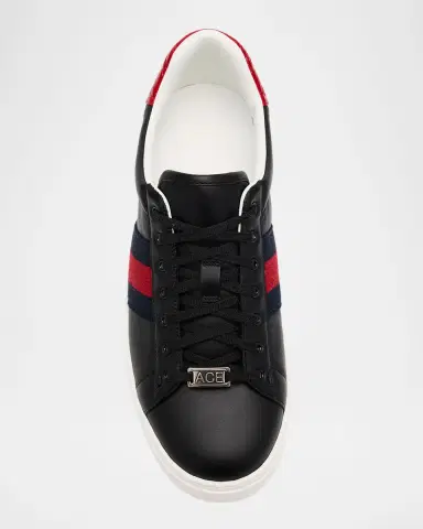 Gucci Men's Ace Leather Web Low-Top Sneakers | Thumbnail 15 Gucci Men's Ace Leather Web Low-Top Sneakers | Thumbnail 15