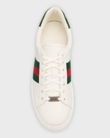 Gucci Men's Ace Leather Web Low-Top Sneakers | Thumbnail 3 Gucci Men's Ace Leather Web Low-Top Sneakers | Thumbnail 3