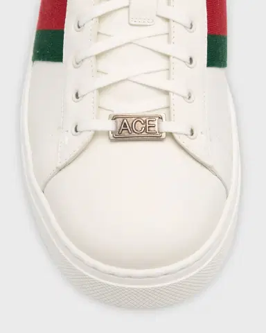 Gucci Men's Ace Leather Web Low-Top Sneakers | Thumbnail 4 Gucci Men's Ace Leather Web Low-Top Sneakers | Thumbnail 4