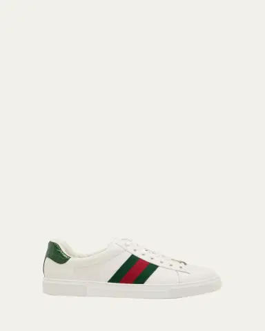 Gucci Men's Ace Leather Web Low-Top Sneakers | Thumbnail 5 Gucci Men's Ace Leather Web Low-Top Sneakers | Thumbnail 5
