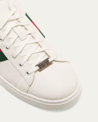 Gucci Men's Ace Leather Web Low-Top Sneakers | Thumbnail 7 Gucci Men's Ace Leather Web Low-Top Sneakers | Thumbnail 7