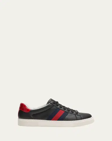Gucci Men's Ace Leather Web Low-Top Sneakers | Thumbnail 8 Gucci Men's Ace Leather Web Low-Top Sneakers | Thumbnail 8