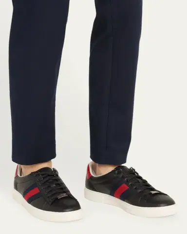 Gucci Men's Ace Leather Web Low-Top Sneakers | Thumbnail 9 Gucci Men's Ace Leather Web Low-Top Sneakers | Thumbnail 9