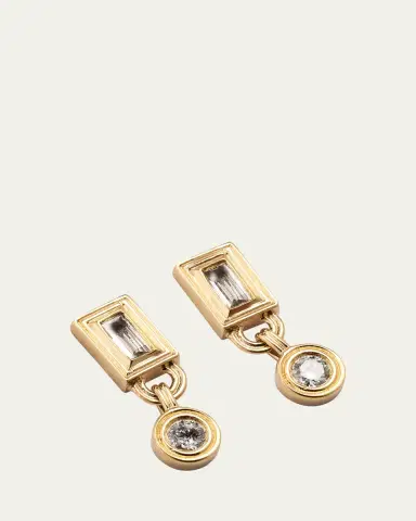 Sydney Evan 14K Yellow Gold Fluted Baguette Stud Earrings with Round Drop | Thumbnail 3