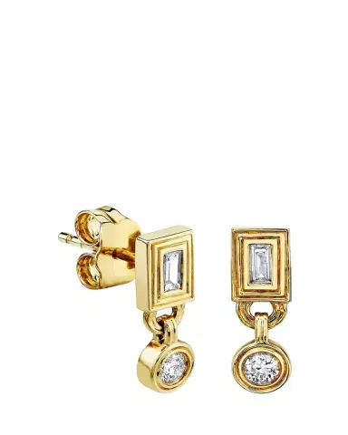 Sydney Evan 14K Yellow Gold Fluted Baguette Stud Earrings with Round Drop | Thumbnail 1
