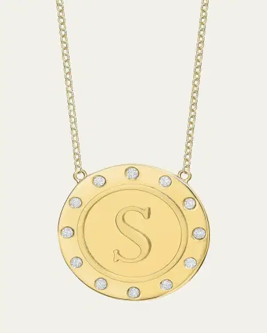 Tracee Nichols 14K Gold Initial Token Necklace with Diamonds | Thumbnail 11