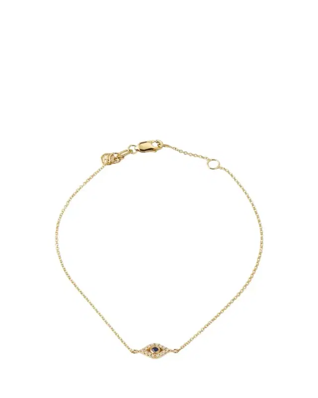Sydney Evan 14K Yellow Gold and Diamond Small Bezel Evil Eye Bracelet