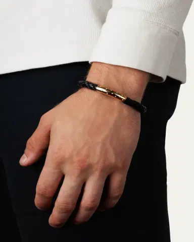 JORGE ADELER Men's Braided Leather Bracelet with Diamonds | Thumbnail 2 JORGE ADELER Men's Braided Leather Bracelet with Diamonds | Thumbnail 2