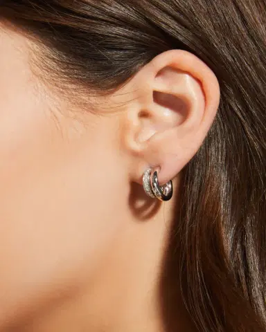 Pomellato 18K White Gold Together Diamond Double Hoop Earrings | Thumbnail 2