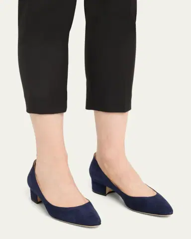 Manolo Blahnik Lista Suede Block-Heel Pumps | Thumbnail 2