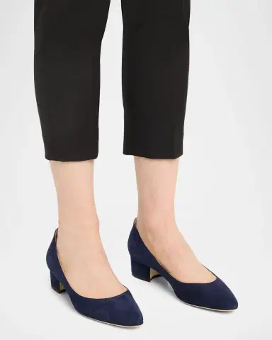 Manolo Blahnik Lista Suede Block-Heel Pumps | Thumbnail 6