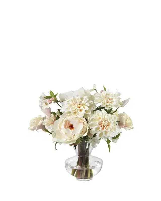 Diane James Blush Peonies, Lisianthus, and Dahlias in a Tapered Vase