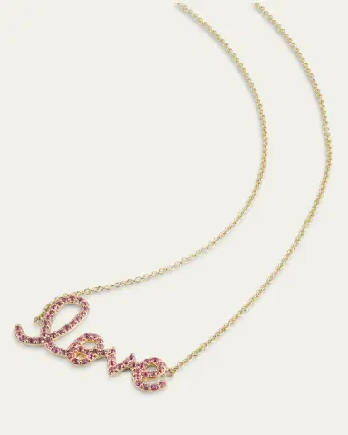 Sydney Evan 14K Gold Medium Love Script Pink Sapphire Necklace | Thumbnail 3
