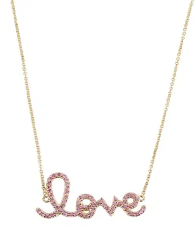 Sydney Evan 14K Gold Medium Love Script Pink Sapphire Necklace | Thumbnail 1