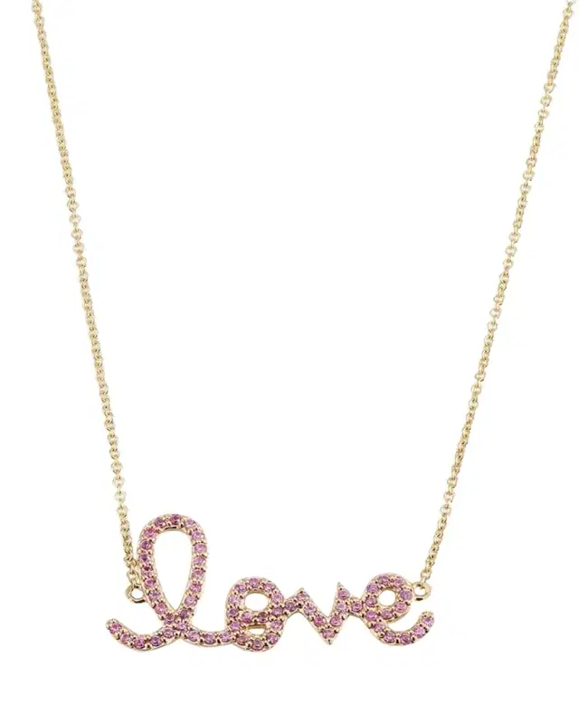 Sydney Evan 14K Gold Medium Love Script Pink Sapphire Necklace