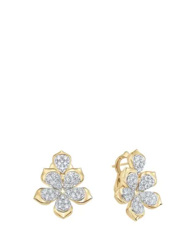 Sara Weinstock 18K Two-Tone Gold Lierre Diamond Partial Pear Flower Stud Earrings