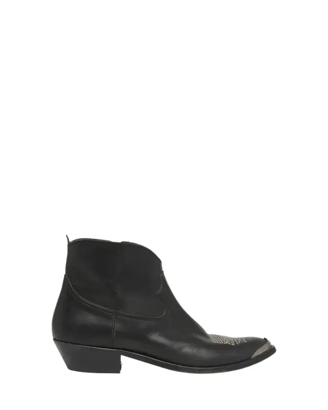 Young Leather Zip Cowboy Ankle Boots