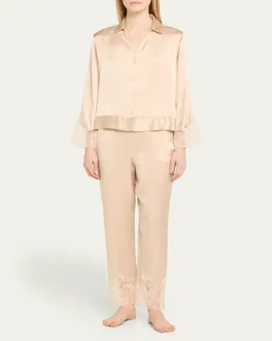 Josie Natori Lolita Cropped Lace-Trim Charmeuse Pajama Set | Thumbnail 2 Josie Natori Lolita Cropped Lace-Trim Charmeuse Pajama Set | Thumbnail 2