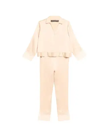 Josie Natori Lolita Cropped Lace-Trim Charmeuse Pajama Set | Thumbnail 1 Josie Natori Lolita Cropped Lace-Trim Charmeuse Pajama Set | Thumbnail 1