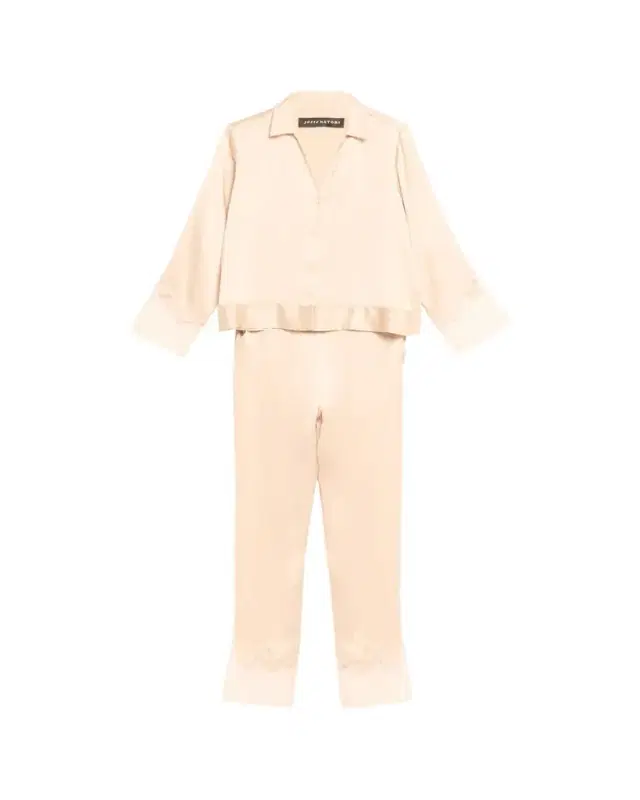Josie Natori Lolita Cropped Lace-Trim Charmeuse Pajama Set