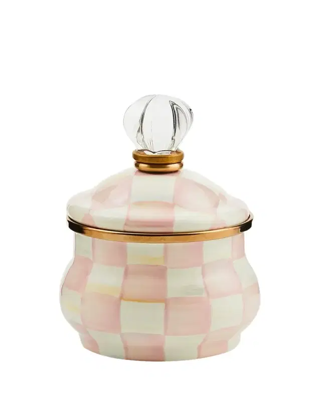 MacKenzie-Childs Rosy Check Enamel Lidded Sugar Bowl