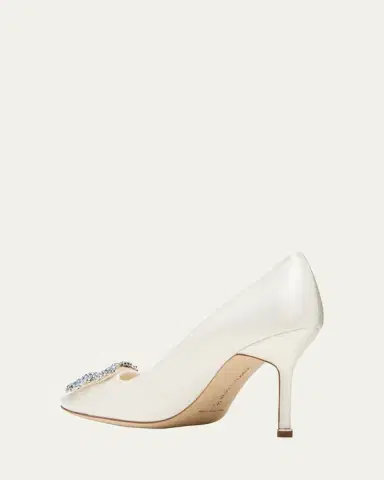 Manolo Blahnik 90mm Hangisi Satin Pumps with Crystal Buckle | Thumbnail 2