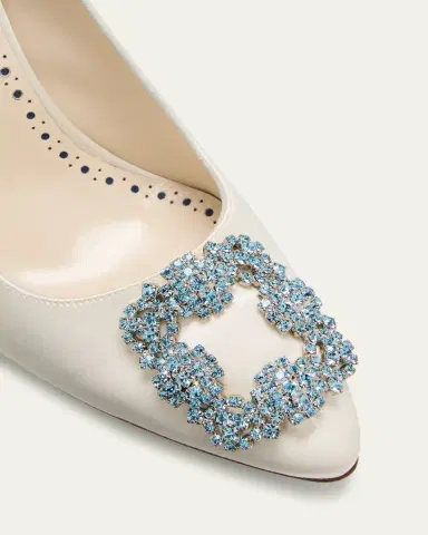 Manolo Blahnik 90mm Hangisi Satin Pumps with Crystal Buckle | Thumbnail 3