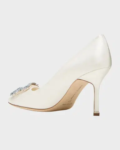 Manolo Blahnik 90mm Hangisi Satin Pumps with Crystal Buckle | Thumbnail 4