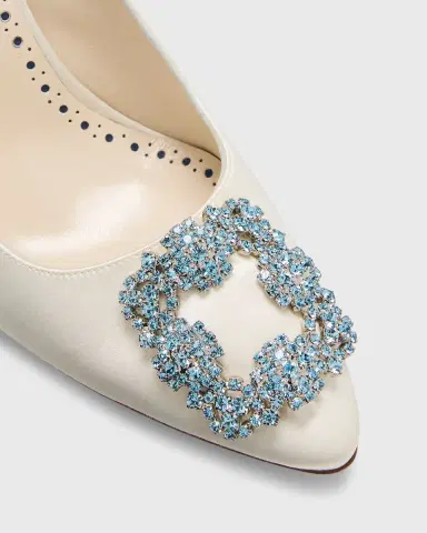 Manolo Blahnik 90mm Hangisi Satin Pumps with Crystal Buckle | Thumbnail 5