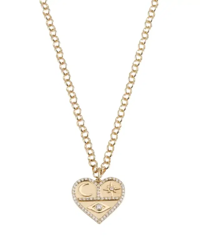 Heart Icon Charm Chain Necklace with Diamonds
