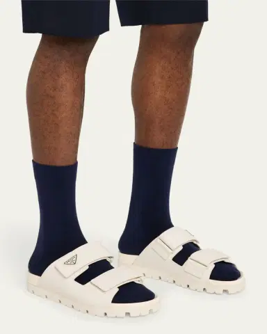 Prada Men's Fussbett Leather Dual-Grip Slide Sandals | Thumbnail 4 Prada Men's Fussbett Leather Dual-Grip Slide Sandals | Thumbnail 4