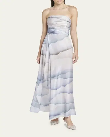 Giorgio Armani Printed Strapless Ruched Silk Dress | Thumbnail 2