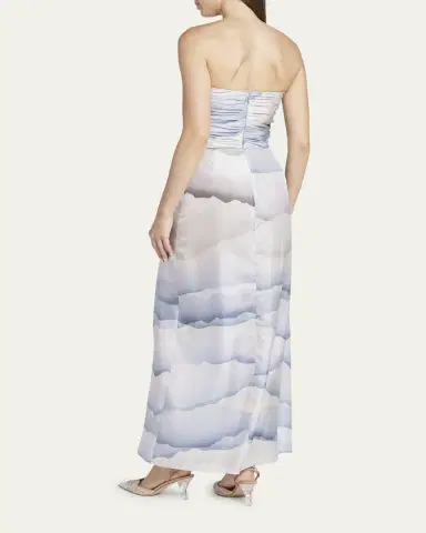 Giorgio Armani Printed Strapless Ruched Silk Dress | Thumbnail 3