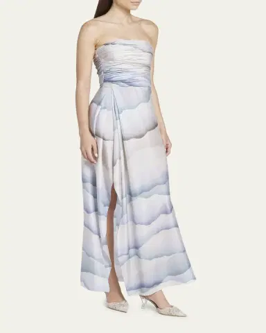 Giorgio Armani Printed Strapless Ruched Silk Dress | Thumbnail 4