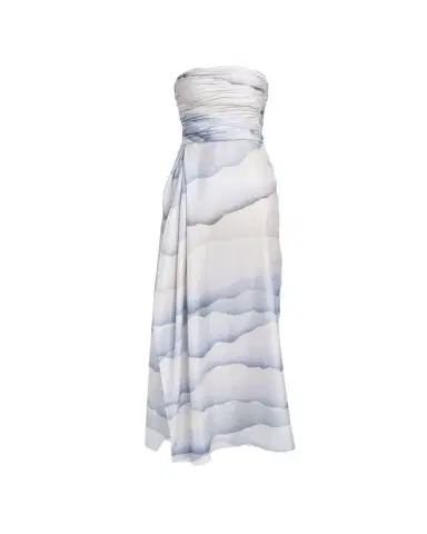 Giorgio Armani Printed Strapless Ruched Silk Dress | Thumbnail 1