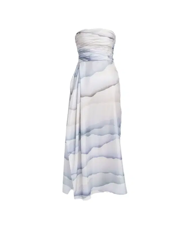 Giorgio Armani Printed Strapless Ruched Silk Dress