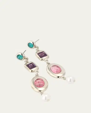 Ben-Amun Maryanne Silver Nugget Post Drop Earrings with Stones and Pearls | Thumbnail 4
