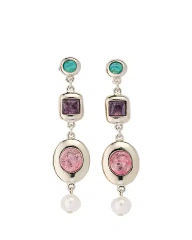 Ben-Amun Maryanne Silver Nugget Post Drop Earrings with Stones and Pearls | Thumbnail 1