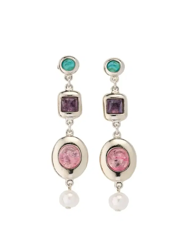 Maryanne Silver Nugget Post Drop Earrings with Stones and Pearls