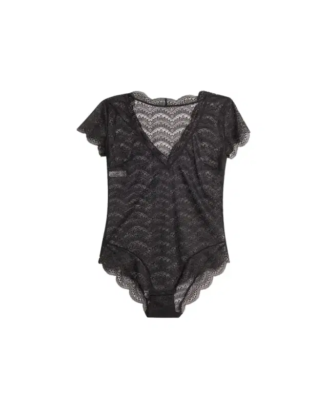 Karma Short-Sleeve Scalloped Lace Bodysuit