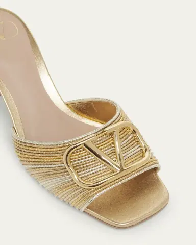 Valentino Garavani VLogo Metallic Block-Heel Slide Sandals | Thumbnail 5 Valentino Garavani VLogo Metallic Block-Heel Slide Sandals | Thumbnail 5